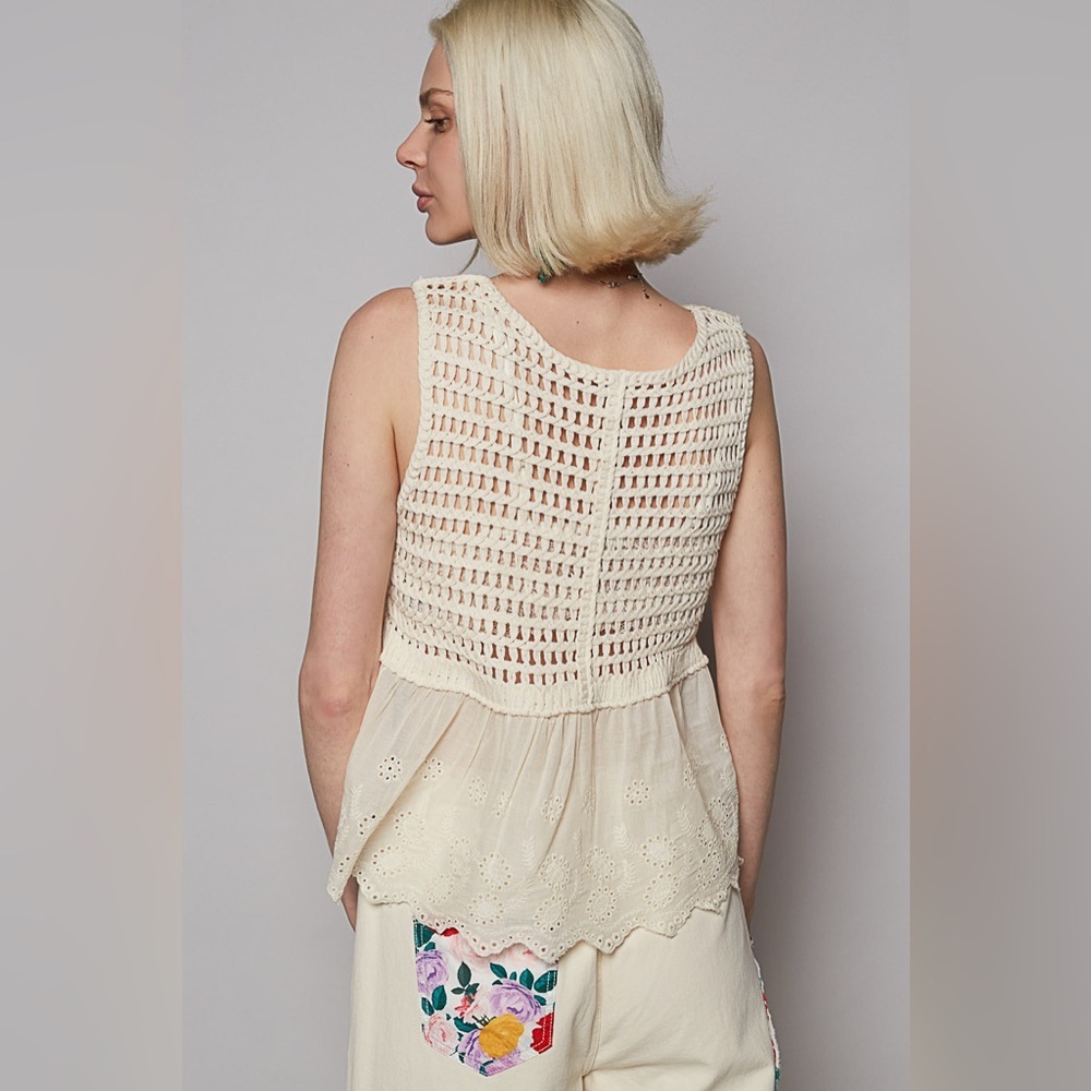 NEW POL Crochet Embroidered Floral Tank Top • Boho V-Neck Beach Summer OS - Picture 4 of 6